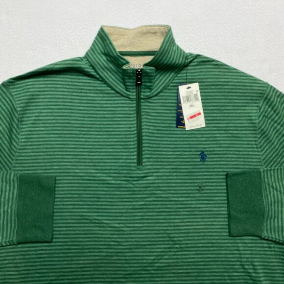 Polo Ralph Lauren Mock 1/4 Zip Sweater Men's 2XL Green Cotton Pullover Stripe